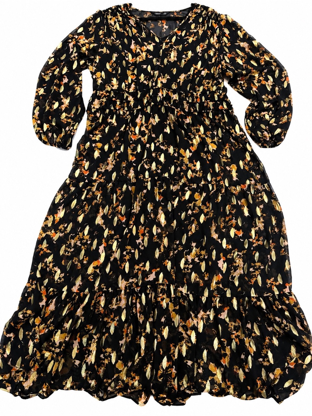 Simply Vera Vera Wang Sparkly Gold Leaf Floral Maxi Dress